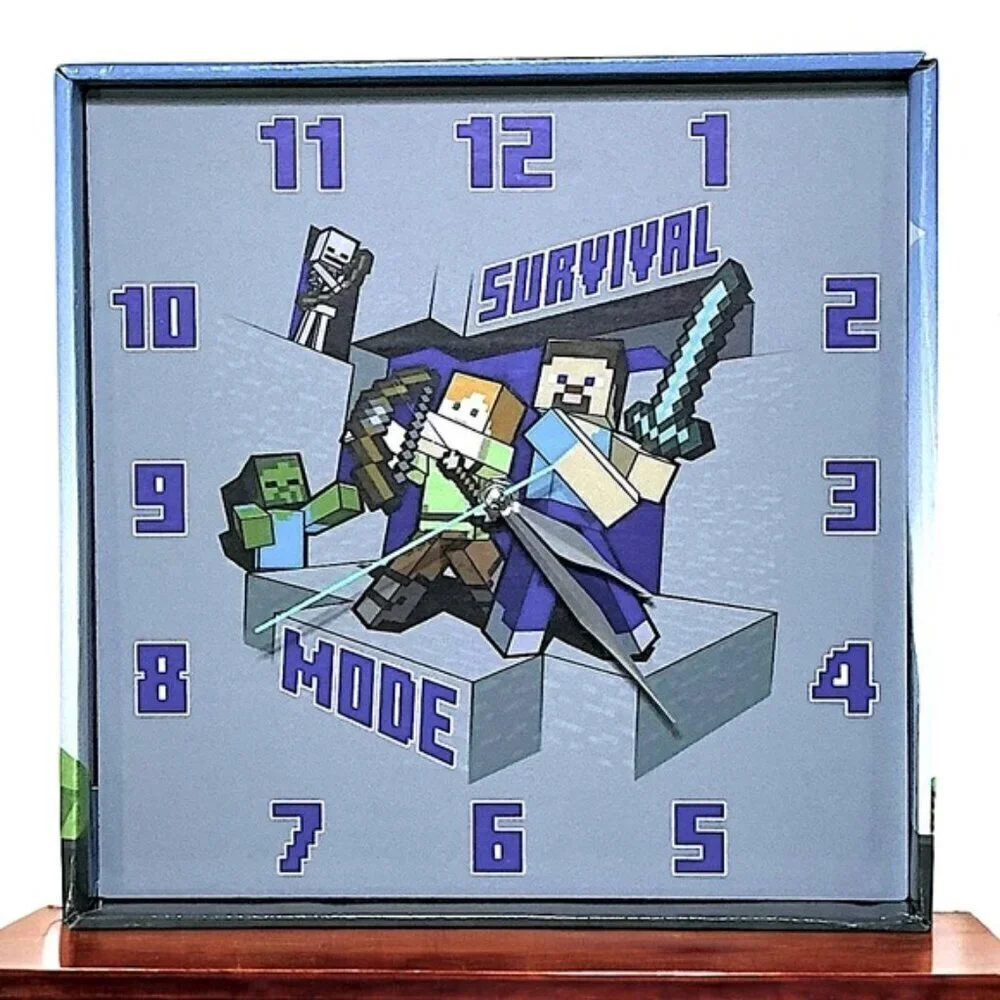 Minecraft Wall Clock Analog Quartz Battery Operate Gamer Gift 11 In Square Gray